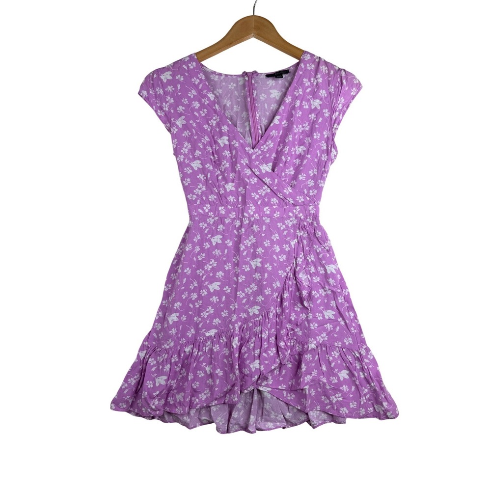 J. Crew Floral Print Fawn Faux Wrap Mini Dress size 00 Petite Bubblegum